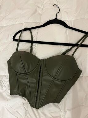 Windsor Olive Green Faux Leather Bustier Crop Top size Small
